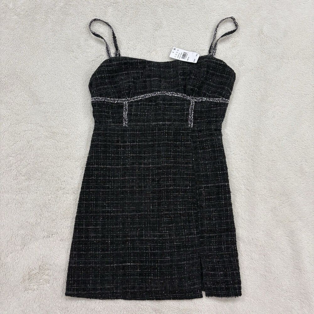 Lush Tweed Mini Dress Womans Black Size Medium Sleeveless Slit Lined NWT